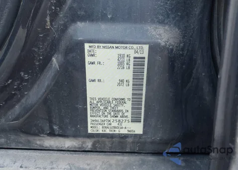 2013 Nissan Altima 2.5 Sv z USA, uszkodzony, nr VIN 1N4AL3AP7DC258275